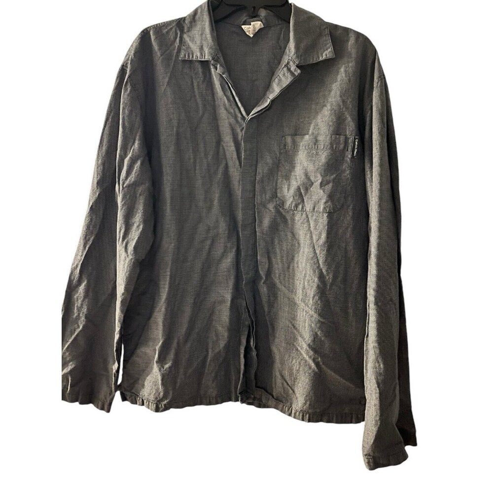 Calvin Klein Men's Dress Shirt Plaid Black and White Long Sleeve Size Small